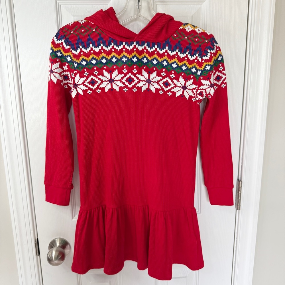 Polo Ralph Lauren Fair Isle Waffle-Knit Hooded Dress in Red Girls 6X